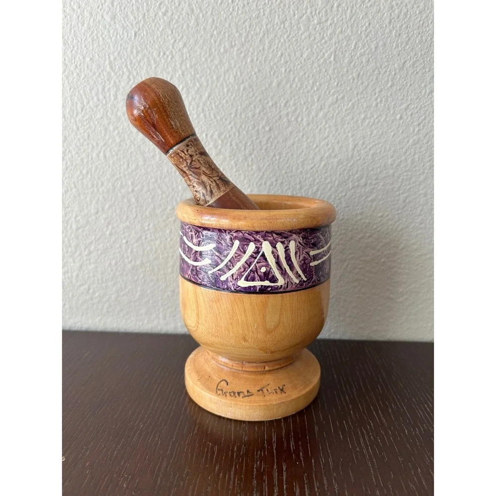 Vintage Hand Crafted Rustic Folk Artsy Wooden Mortar & Pestle From Grand Turk